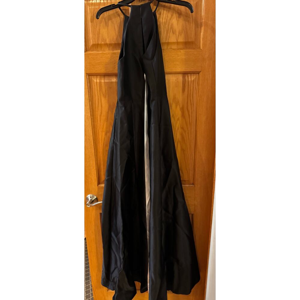 Alfred Sung Black Satin A-Line Gown - Timeless & Elegant D874 - Picture 5 of 9